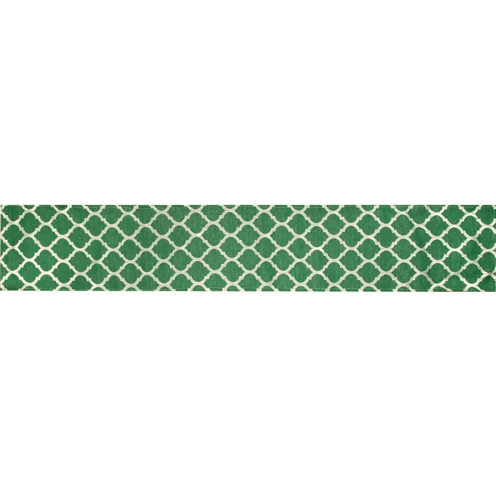 Moroccan Me Crazy Table Runner Green Mediterranean Ikat Made In USA 72
